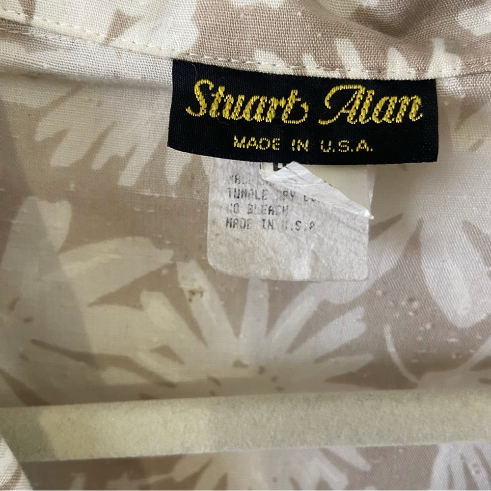 Vintage 70s Stuart Alan tan beige floral collared belt dress button up midi - Picture 6 of 9